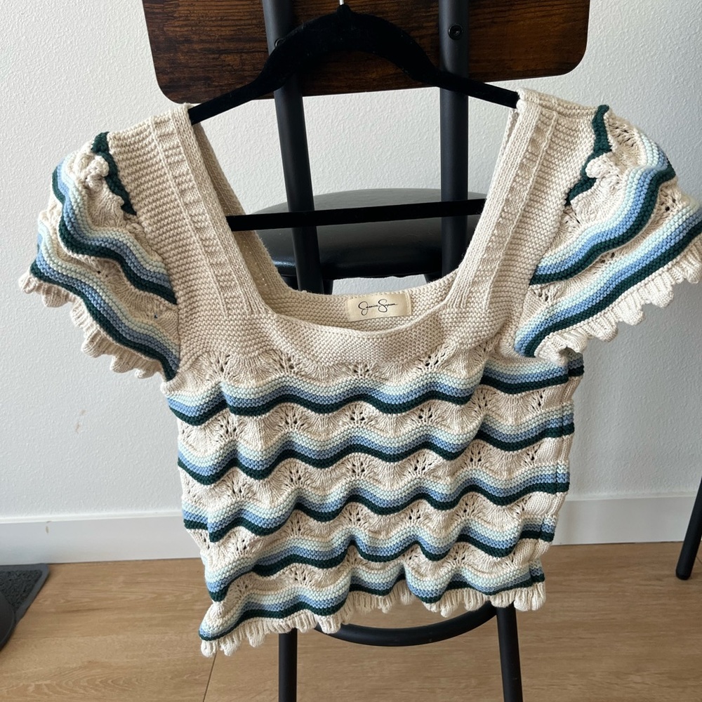 4 for $30! & free shipping - 
Cream and Blue Women's Top